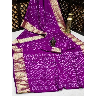 Zari-Weaved Bandhej Silk Saree with Matka Border Design