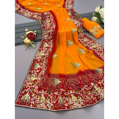 Heavy Embroidered Georgette Saree with Multi-Work Design