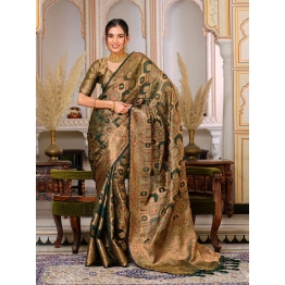 Regal Charm: Pure Organza Saree with Enchanting Tassels and Intricate Brocade