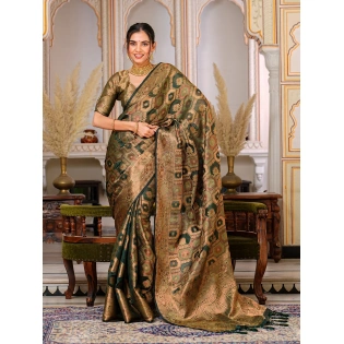 Regal Charm: Pure Organza Saree with Enchanting Tassels and Intricate Brocade