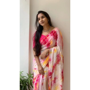 Hand-Dyed Shibori Saree with Silk Embroidered Blouse