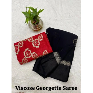 Sequined Viscose Georgette Saree with Contrast Blouse