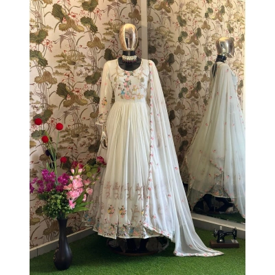 Exquisite XL Foux Georgette Gown with Multithread Embroidery