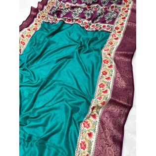 BSY Dola Silk Saree with Kalamkari Print and Zari Border