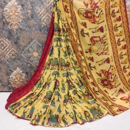 YNF Stunning Georgette Sarees: All-Over Kalamkari Design with Gorgeous Pallu and Blouse