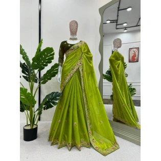 Designer Jimmy Chu Silk Saree with Thread & Sequence Work