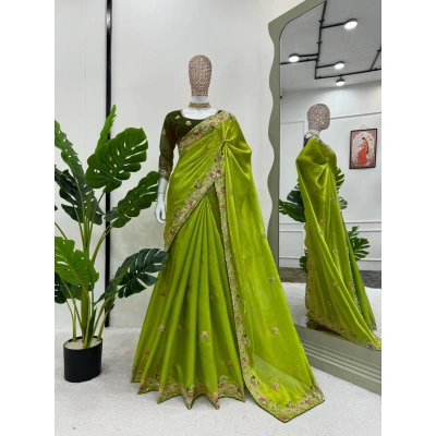 Designer Jimmy Chu Silk Saree with Thread & Sequence Work