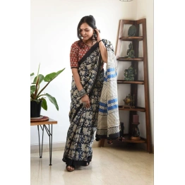 Plain Linen Digital Print Saree with Matching Blouse Fabric