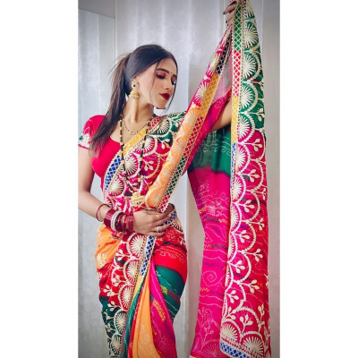 YNF Exquisite Pure Chiffon Saree with Jaipuri Gotta Patti Work