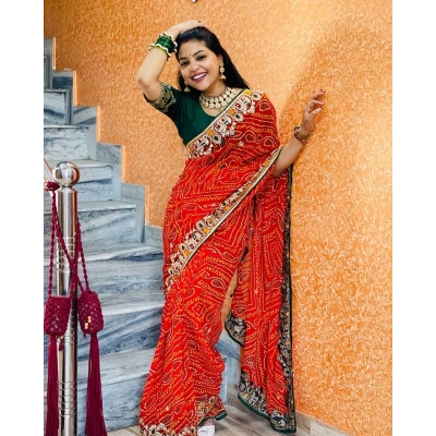 Exquisite Bandhej Saree with Intricate Thread and Jari Work