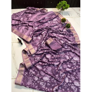 Floral Dola Silk Saree with Check Blouse - Stunning!