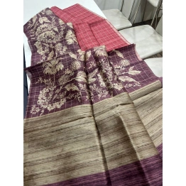 Floral Tussar Saree with Printed Blouse and Tassel Finish