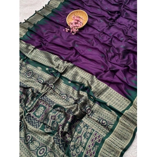 Exclusive Tussur Silk Saree: Temple Border, Contrast Pallu & Tassels