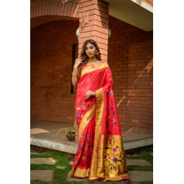 Paithani Pure Silk Handloom Saree with Gold Jari - Luxurious Elegance!