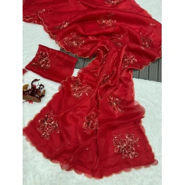 Sequins Embroidered Saree with Cutwork Border & Jimi Choo Blouse