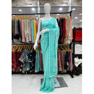 Tone-to-Tone Swarovski Saree with Running Blouse