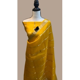 Silk Organza Saree: Zari Weaves and Tassels included