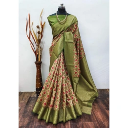 Lichi Silk Saree with Digital Print and Jequard Weaving