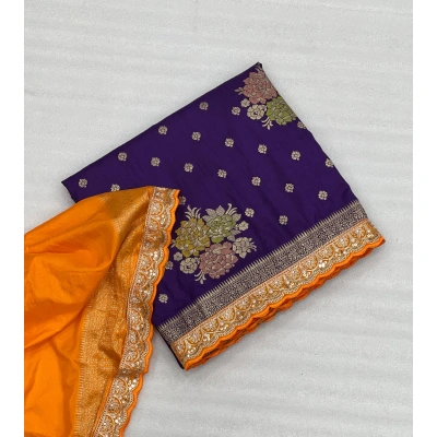 Dolla Silk Saree with Embroidered Border and Running Blouse