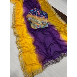 Embroidered Silk Saree with 3D Color Effect