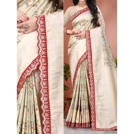 Embossed Silk Saree with Rich Zari Weaving and Scallop Border