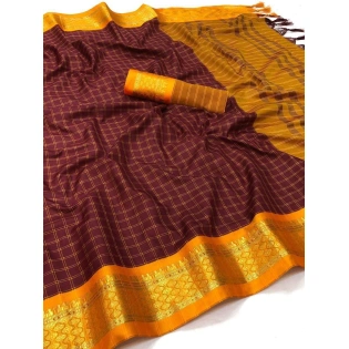 Heavy Cotton Silk Saree with Rich Jacquard Border and Blouse Piece - 6.3 Meters