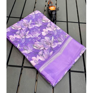 Lavender Silk Saree: Exquisite Design with Satin Pata Border