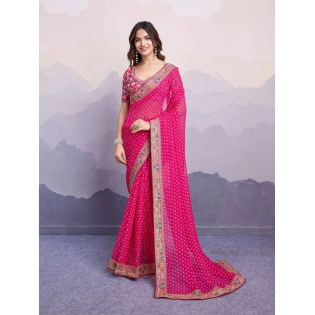 Sakhi Bandhej Sarees: Stunning Georgette Saree with Embroidery Work | 10 Colors