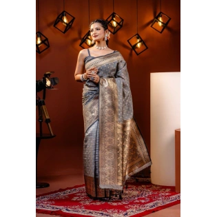 Banarasi Silk Saree: Stunning Zari Work, Solid Jacquard Weave - 10 words