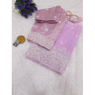 Embroidered Organza Silk Saree with Stitched Blouse