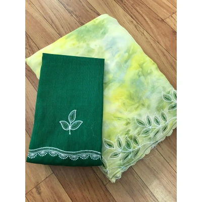 Floral Embroidered Chiffon Saree with Lace Border and Designer Blouse