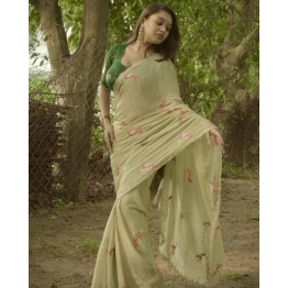 Embroidered Chiffon Saree with Aarco Design Border and Silk Blouse