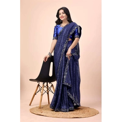 Premium Sequin Embroidered Saree with Silk Blouse - Exquisite and Glamorous!