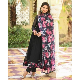 Exclusive Printed Georgette Gown with Fancy Nack Pattern and Full Chudidaar Sleeves