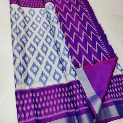 Ikkat Silk Saree with Digital Print & Contrast Blouse