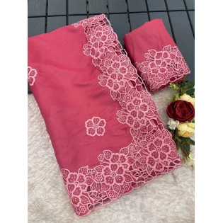 Parsi-inspired Tussar Silk Saree with Abstract Cutwork Border