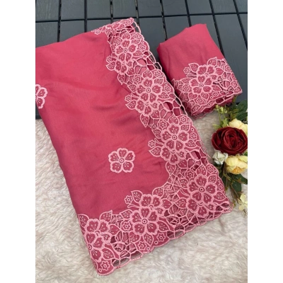 Parsi-inspired Tussar Silk Saree with Abstract Cutwork Border