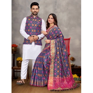 Stylish Men's Kurta Set and Women's Silk Saree - Multiple Sizes