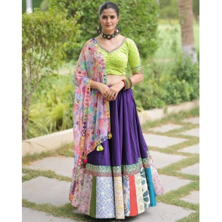 Mirror Work Lehenga Set with Digital Print