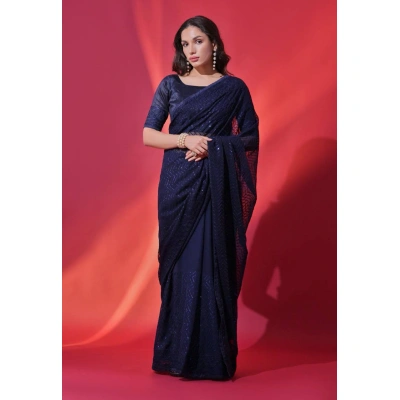 Soft Georgette Saree: Sequins Embroidery, Piping Lace Border