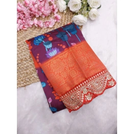 Soft Dola Silk Saree: Beautiful Digital Print with Sequin Embroidered Lace