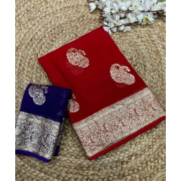 Contrast Color Weaving Jacquard Saree: Pure Viscose Georgette Elegance