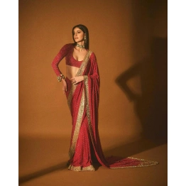 Red Georgette Saree with Stunning Sequin & Embroidery Details