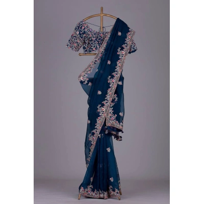 YNF Elegant Georgette Saree with Sequin Embroidery & Cut Work Border