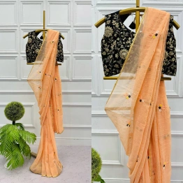 Heavy Georgette Saree with Sequin Embroidery & Matching Blouse