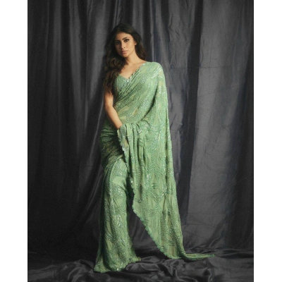 Stunning Faux Georgette Saree with Sequins & Embroidery