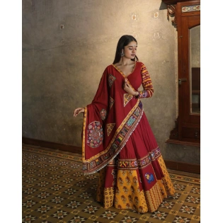 Muslin Cotton Lehenga Set with Silk Inner and Mirror Work