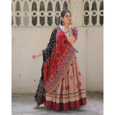 Muslin Cotton Lehenga Set with Mirror Work