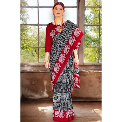 Azrak Digital printed Silk Saree with running Blouse Piece 1