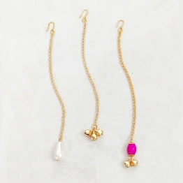 Lime By Manika Set Of 3 Pearls, Gungroos & Stone Detailed Maang Teekas- Gold, Magenta